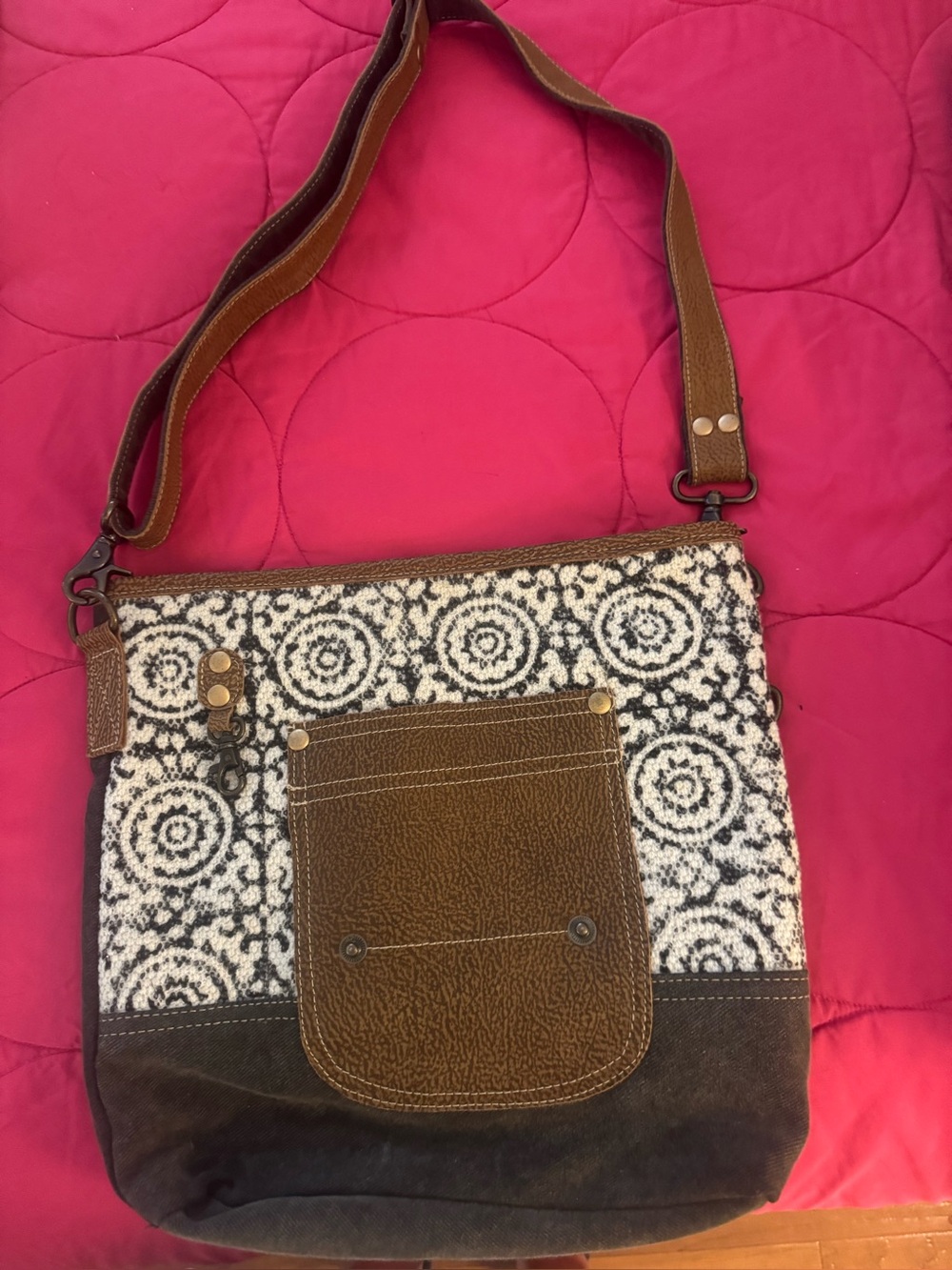 Myra Bag Brown and Cream Patterned Crossbody Shoulder Bag